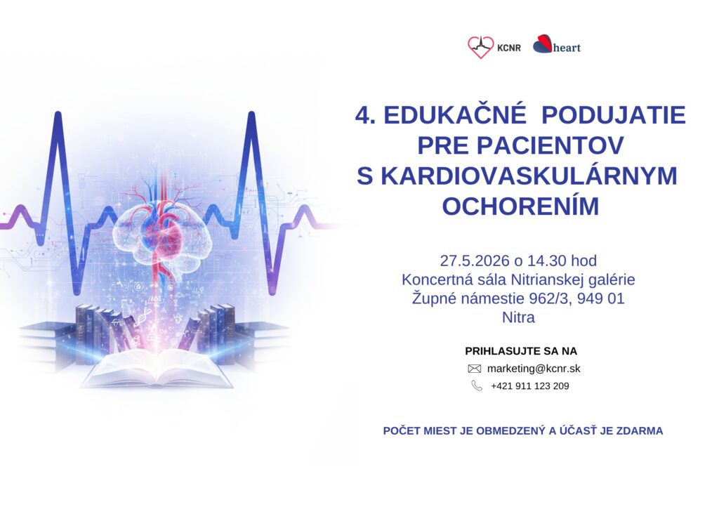 4. edukačné podujatie pre pacientov s kardiovaskulárnym ochorením — pozvánka KCNR a OZ HEART, 27. máj 2026, Nitra