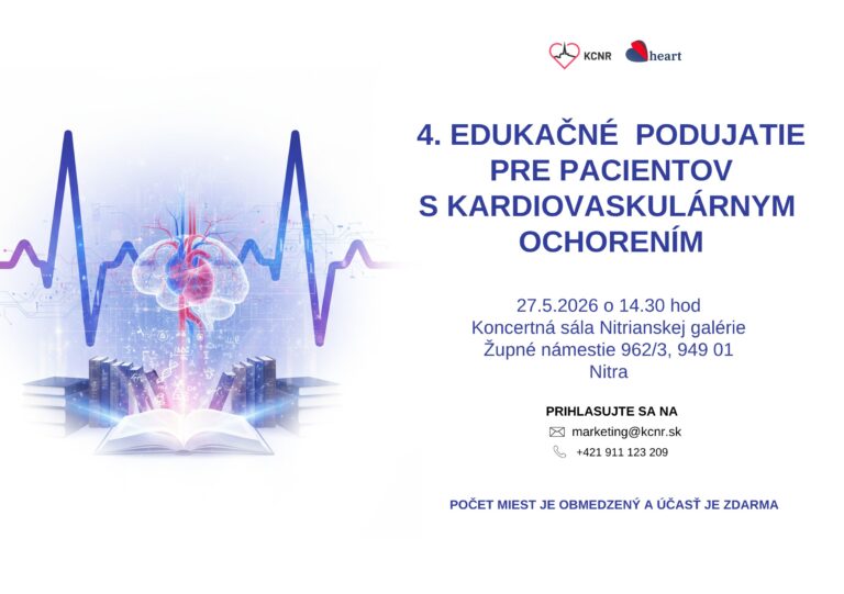 4. edukačné podujatie pre pacientov s kardiovaskulárnym ochorením — pozvánka KCNR a OZ HEART, 27. máj 2026, Nitra